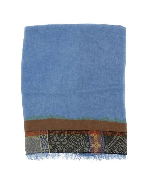 Exquisite J Blue Geometric-Pattern Frayed Scarf