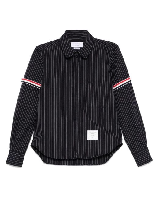 Thom Browne Blue Pinstriped Zip-Up Shirt for men
