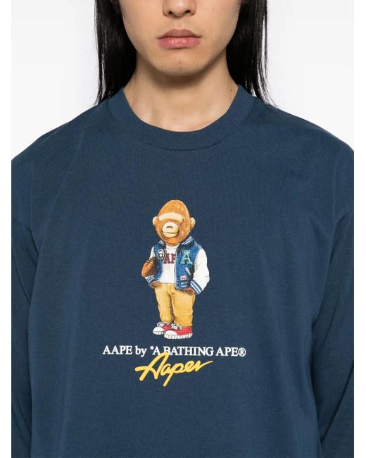 Aape By A Bathing Ape Blue Graphic-Print Long-Sleeves T-Shirt for men