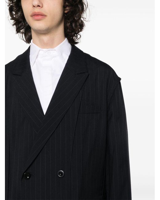 Sacai Blue Double-breasted Pinstripe-pattern Blazer for men