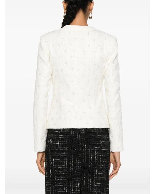 Nissa White Embroidered Jacquard Jacket