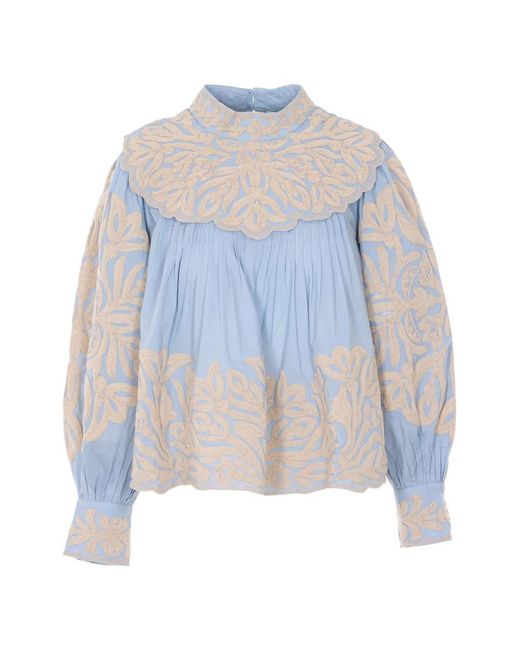 Sea Blue Light Alexandra Embroidered Shirt