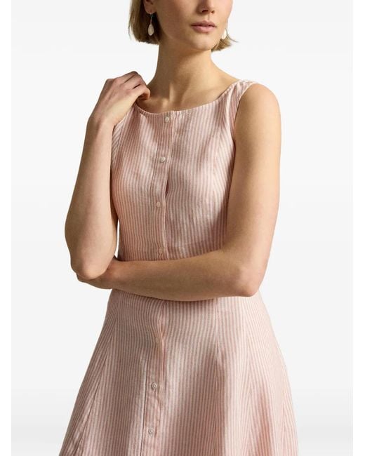 Polo Ralph Lauren Pink Striped Linen Midi Dress