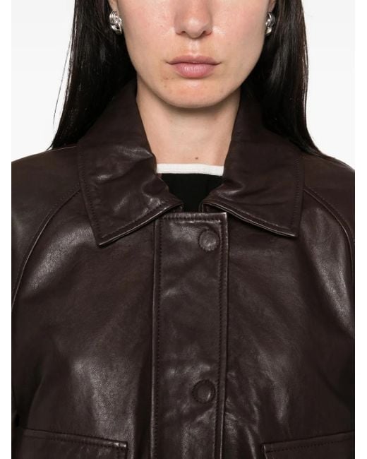 Weekend by Maxmara Brown Flap-Pocket Leather Jacket