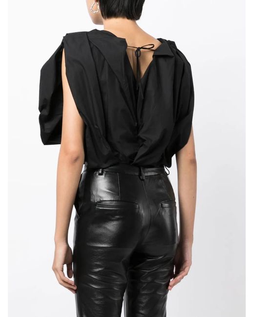 JNBY Black V-Neck Draped Crop Top