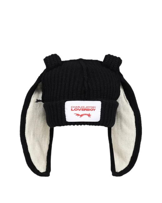 Charles Jeffrey Black Chunky Bunny Beanie Hat for men