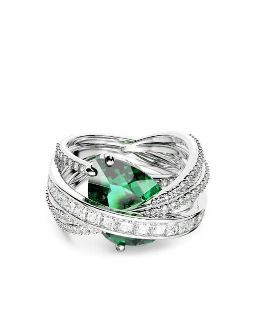 Swarovski Metallic Hyperbola Cocktail Ring, Mixed Cuts, Four Bands, Rhodium Plated