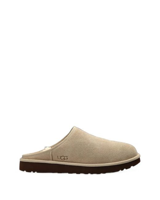 Ugg White Classic Leather Slides for men