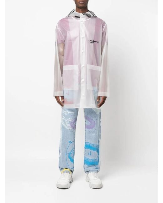 Msftsrep White Logo-Print Transparent Raincoat