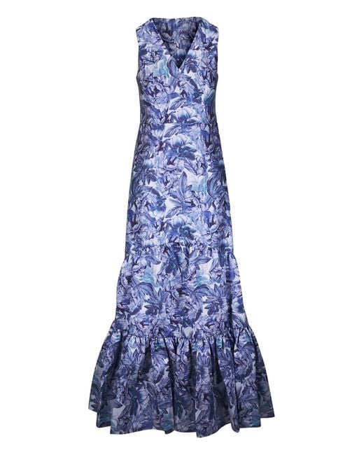 Sachin & Babi Blue Rori Frozen Floral-Print Maxi Dress