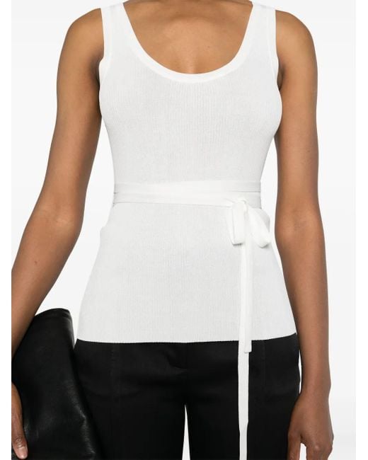 P.A.R.O.S.H. White Tied Waist Ribbed Tank Top