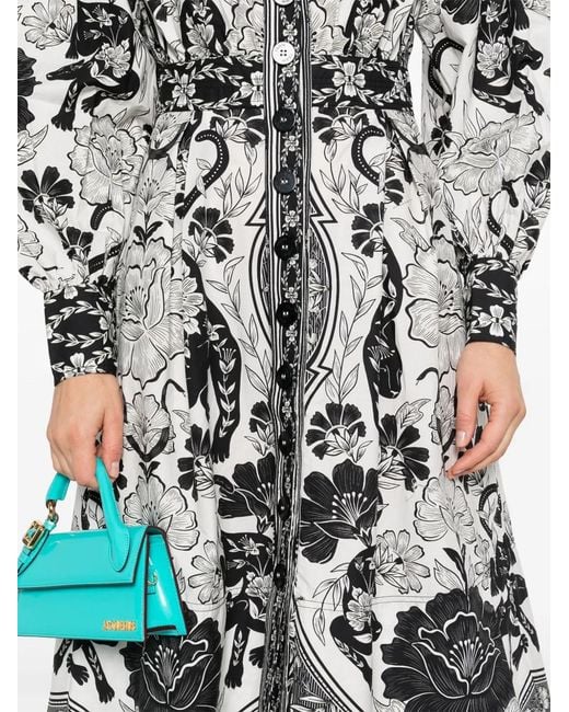 Farm Rio White Flower Leopards Midi Dress