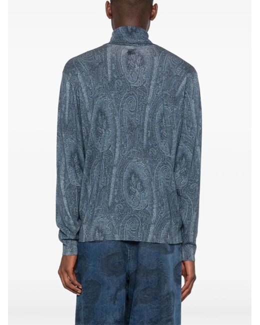 Etro Blue Textured Knit Turtleneck For for men