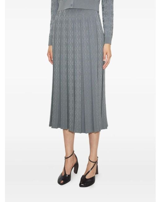 Gonna Midi Plissettata Con Monogramma di Tory Burch in Blue