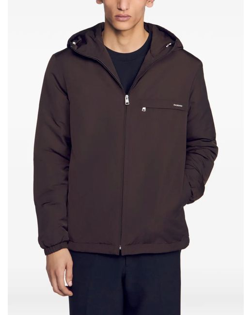 Sandro Brown Hooded Zip-Up Jacket for men