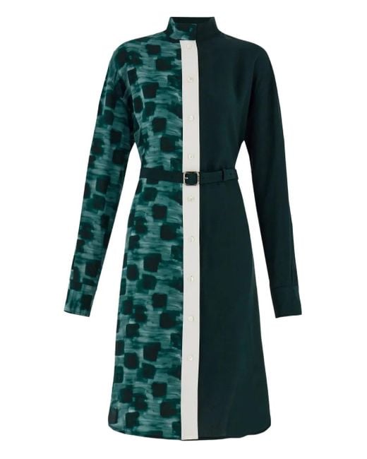 Ferragamo Green Colour-Blocked Belted Shirt Dress