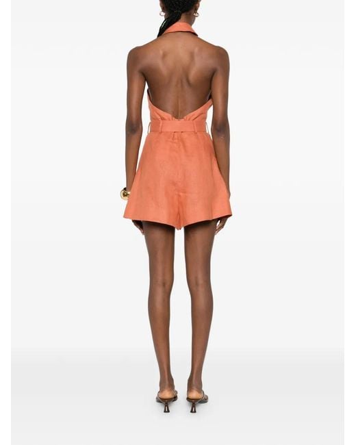 Zimmermann Orange Halter Belted Playsuit