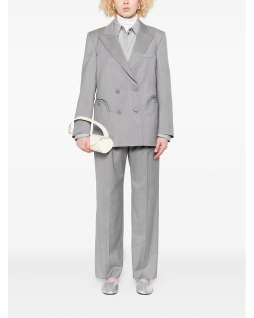 Blazé Milano Gray Double-Breasted Curved-Pocket Blazer