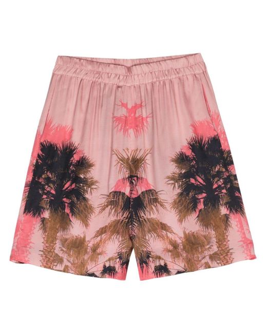 Laneus Pink Palm-print Lightweight Shorts for men
