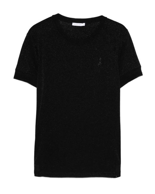 Patrizia Pepe Black Fine-Knit Short-Sleeved T-Shirt
