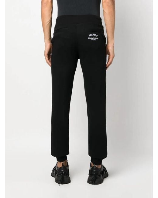 Iceberg Black Logo-Embroidered Drawstring Track Pants for men