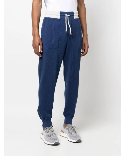 Brunello Cucinelli Blue Knitted Track Pants for men