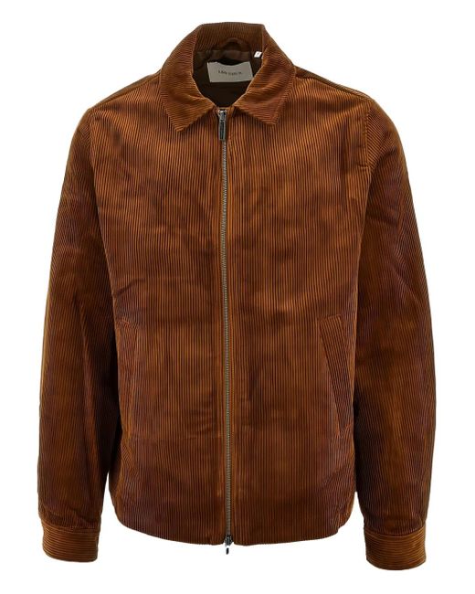 Les Deux Brown Zip-Up Corduroy Jacket for men