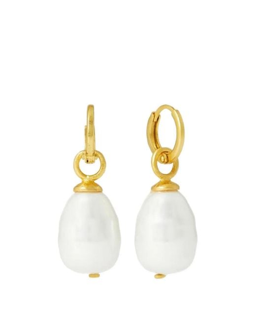 Ottoman Hands Metallic Ava Pearl Drop Huggie Earrings