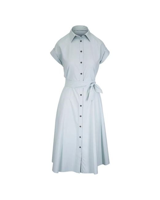 Kiton Blue Belted Button-Down Midi Dress