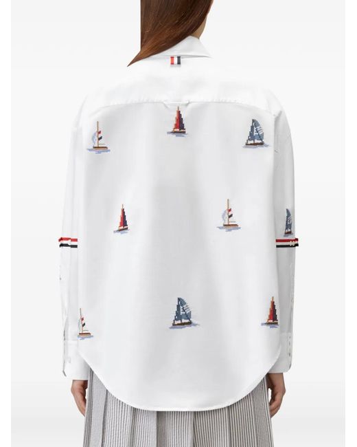 Thom Browne White Chemise À Motif De Voilier Brodé
