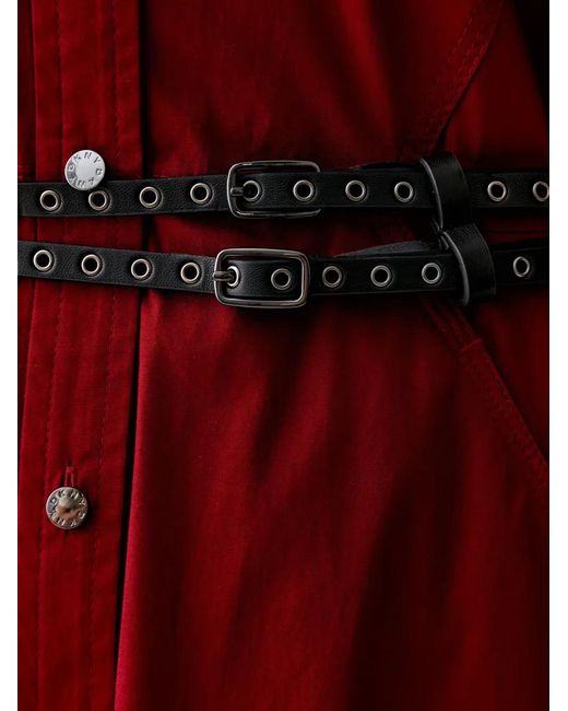 DKNY Red Belted Button-Down Midi Shirt Dress