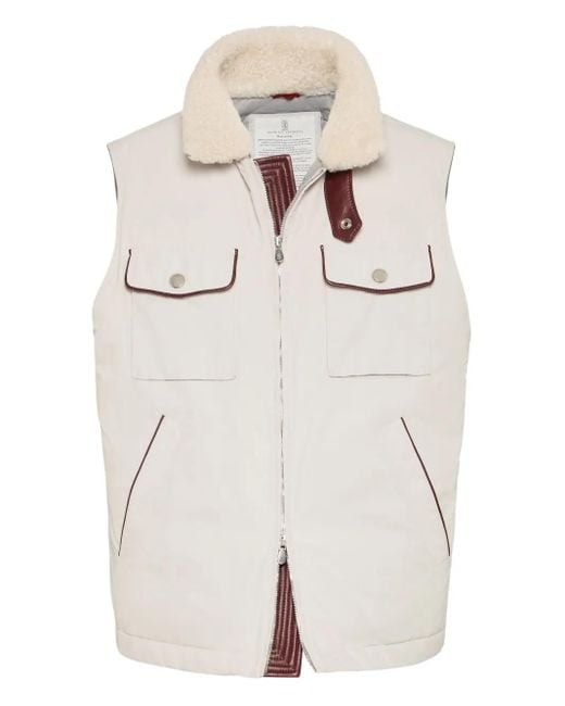 Brunello Cucinelli Natural Collar-Detail Pockets Gilet for men