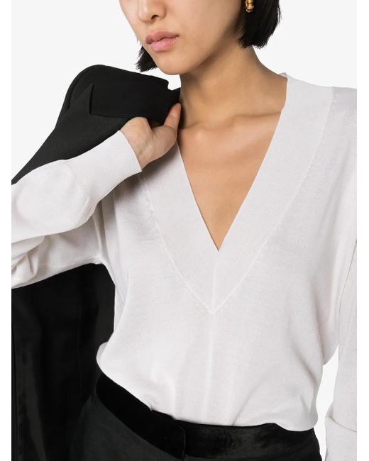 Tom Ford White V-neck Long-sleeved Sweater