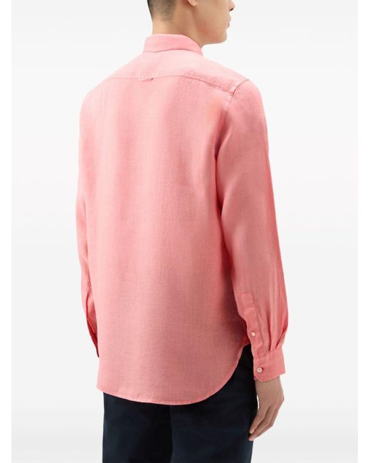 Woolrich Pink Long-sleeve Linen Shirt for men