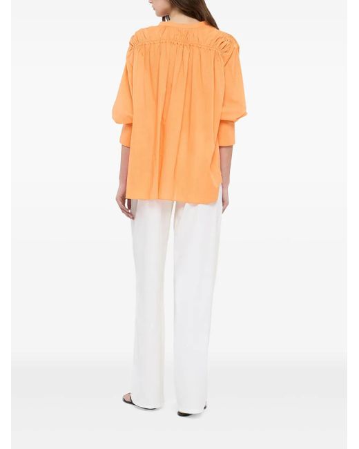 Another Tomorrow Orange Gathered-Detail Voile Blouse