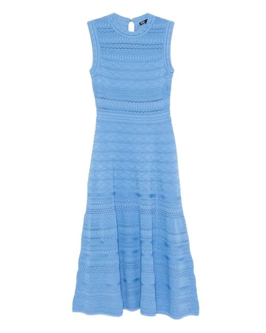 Maje Blue Openwork Knitted Midi Dress