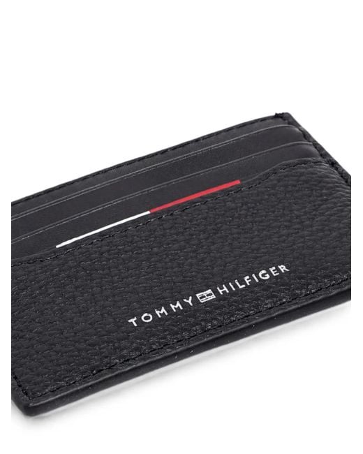 Tommy Hilfiger Black Logo-Lettering Grained Card Holder for men