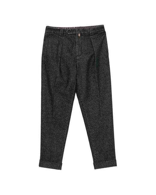 Berwich Black Pleated Turn-Up Trousers for men