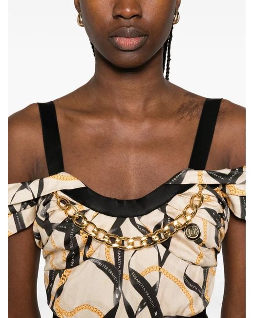 Elisabetta Franchi White Printed Cotton Midi Dress