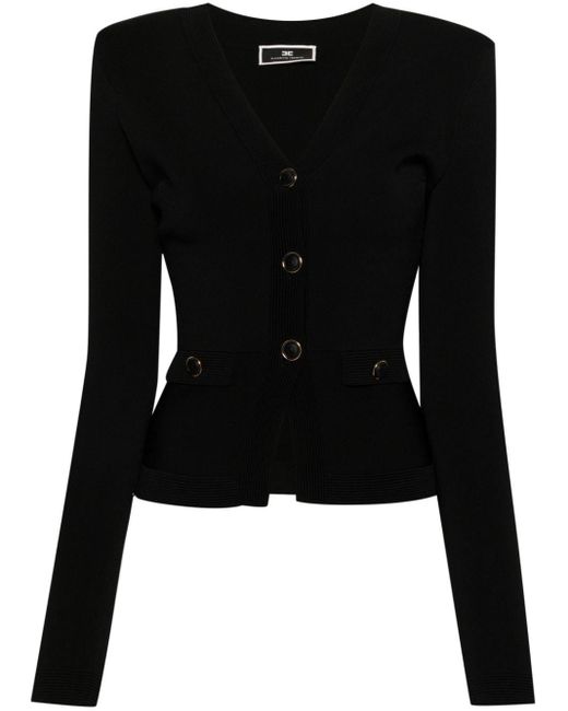 Elisabetta Franchi Black Decorative-Button Knitted Cardigan