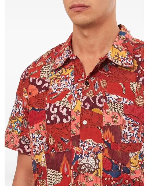 Kardo Red Patchwork Button-Closure Shirt for men