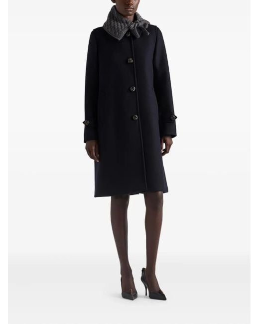 Prada Blue Leather Button Wool Coat