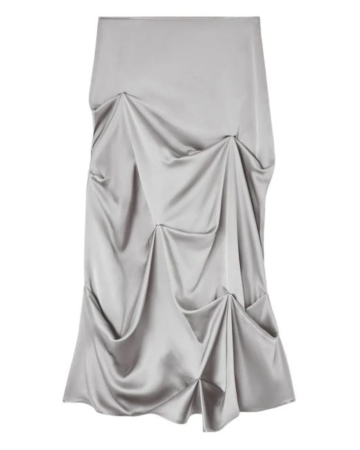 Ganni Gray Asymmetrical-Hem Draped Midi Skirt