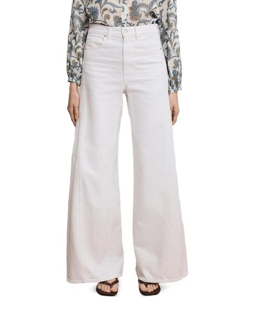 Veronica Beard White Vicki Belt Loops Flared Trousers