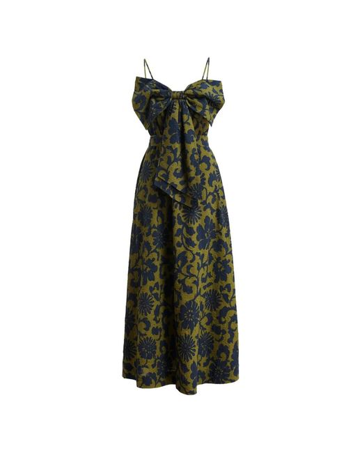 Essentiel Antwerp Green Floral-Print Bow-Detail Dress