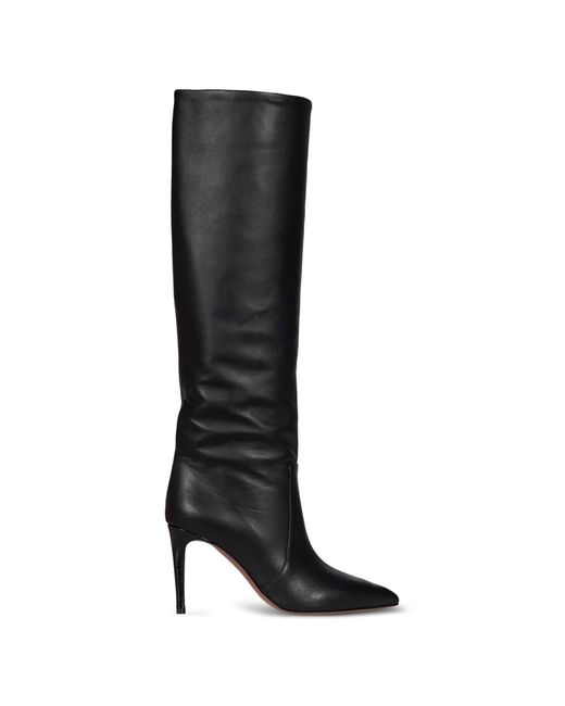 Paris Texas Black Pointed-Toe Leather Knee-High Boots