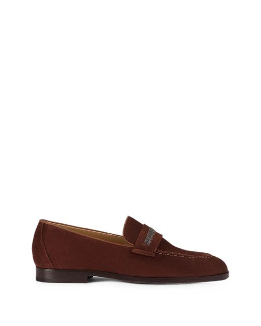 Doucal's Brown Stud-Embellished Suede Loafers