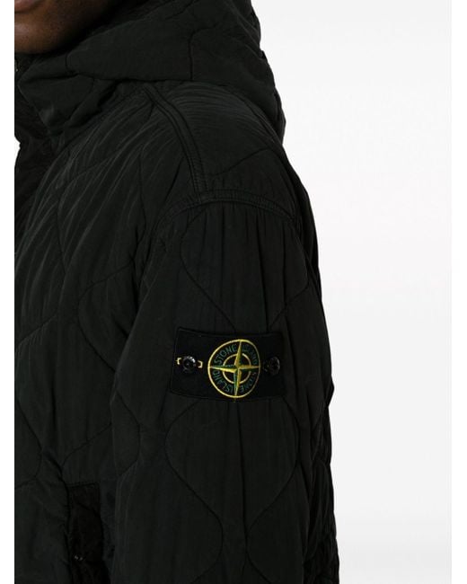 Stone Island Black Compass-patch Hooded Puffer Coat for men