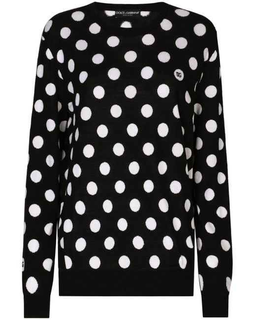 Dolce & Gabbana Black Polka Dot-pattern Crew-neck Jumper