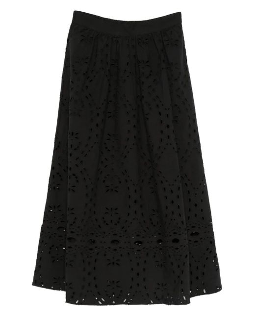 Ba&sh Black Bela Eyelet-Embroidered Midi Skirt